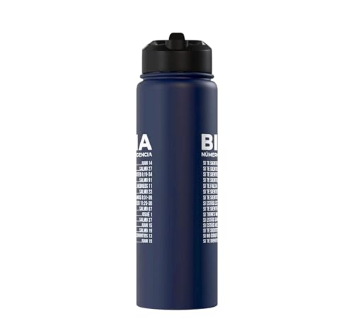 Biblia Numeros De Emergencia Christian Spanish Scripture God Stainless Steel Insulated Water Bottle - color: Navy Blue