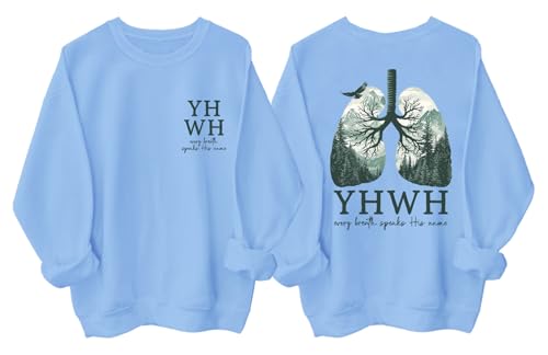 Christian Sweatshirt Women Men YHWH Hoodie Shirt Jesus Faith Inspirational Funny Letter Printed Graphic Pullover Tops - color: Carolina Blue1, size: Small