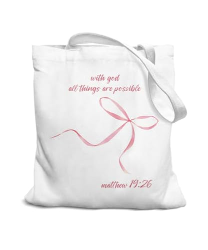 Coquette Bow Bible Canvas Tote Bag for Women Teens Teen Girls, Pink Bow Girls Tote Bag, Coquette Gifts - color: Pink Bow Bible Verses
