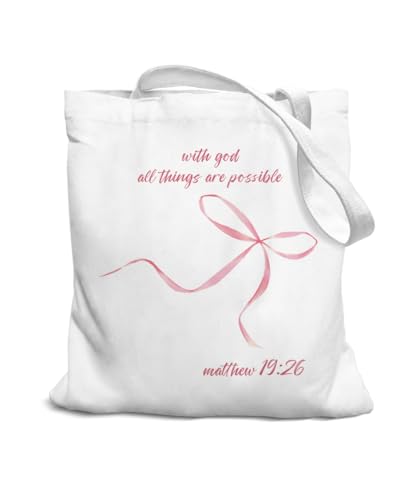 Coquette Bow Bible Canvas Tote Bag for Women Teens Teen Girls, Pink Bow Girls Tote Bag, Coquette Gifts - color: Pink Bow Bible Verses