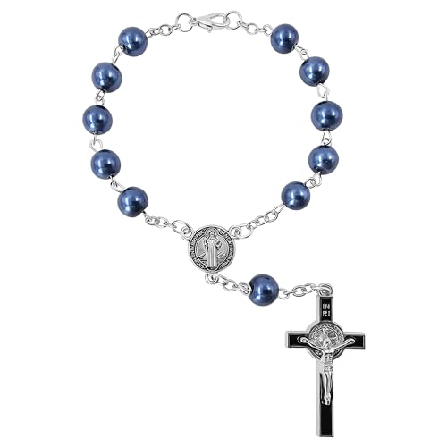 TALISMAN4U St Benedict One Decade Catholic Rosary for Car Rearview Mirror - color: Blue Car Rosary