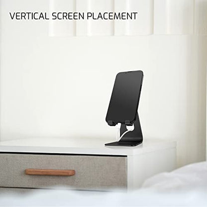 Black Foldable Aluminum Alloy Cell Phone Holder,Tabletop Metal Phone Stand with Adjustable Angle by Swivel Axis,Smartphone Cradle - color: Black