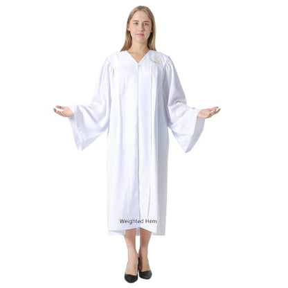 IvyRobes Baptism Robes with Weighted Hem Adults Water Baptismal Gown with Embroidered Dove for Church Officiant White - size: 54"(5'9"-5'11")