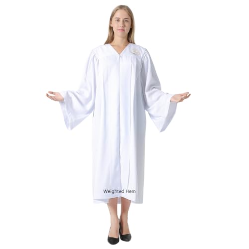 IvyRobes Baptism Robes with Weighted Hem Adults Water Baptismal Gown with Embroidered Dove for Church Officiant White - size: 57"(6'0"-6'2")