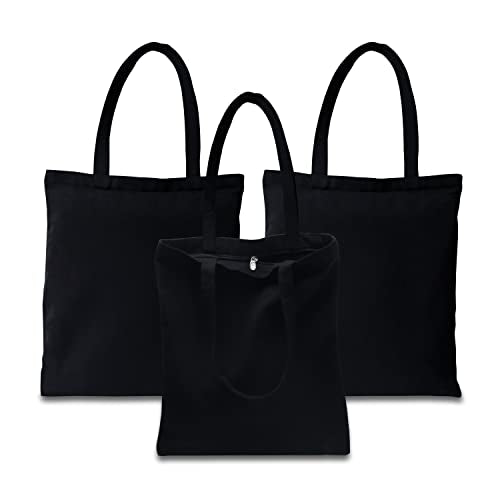 Canvas Zipper Tote Bag Set - 3Pcs 14"x16" Black Canvas Bags Bulk, Plain Totes - color: 3pcs Black, size: 14"x16"