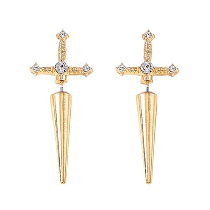 Gothic CZ Cross Sword Stud Earrings for Women Unisex - color: Gold