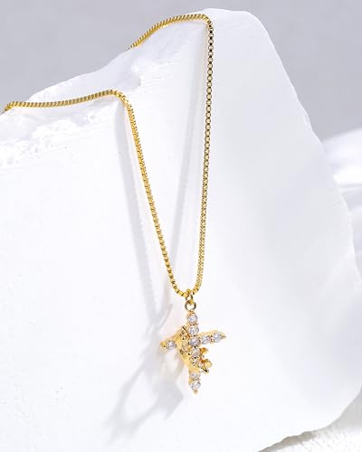 CONRAN KREMIX Waterproof Gold Layered Cross Necklace for Women Non Tarnish,14k Gold Plated Stainless Steel Dainty Cross Necklace Stack Necklaces Set for Women Christian Gifts Jewelry - color: Gold-Cross05