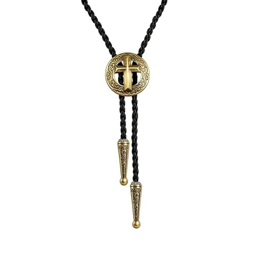 Fashionable Cross Bolo Tie Multi-Color Cross Shield Necktie - color: Retro Gold-style 3