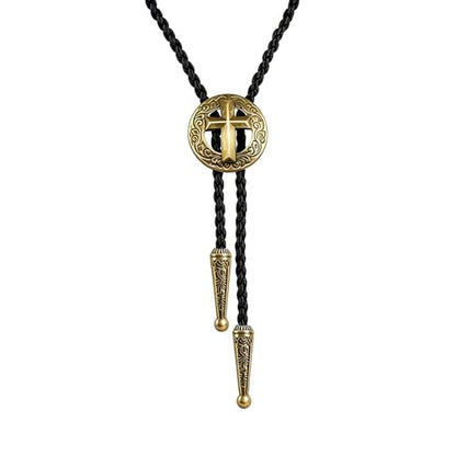 Fashionable Cross Bolo Tie Multi-Color Cross Shield Necktie - color: Retro Gold-style 3