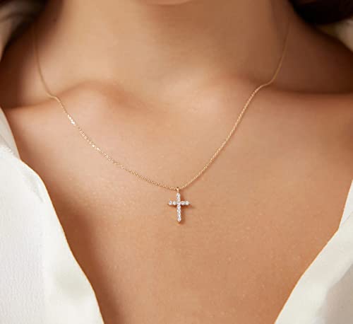 Fesciory Cross Necklace for Women, 14K Gold Plated Rhinestones Jewelry Gift - color: Gold Plated 15