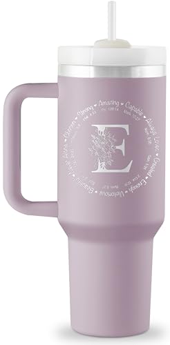 Monogrammed Engraved Tumbler - 40 oz Christian Spiritual Gift for Women, Bible Gift with Initials - style: E