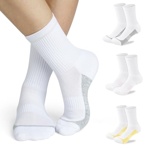 cuangya Women Crew Socks Athletic Cushioned Running Hiking 3-5 Pairs - color: 3 Pairs White, size: 5-8