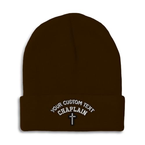 Beanies for Men Cristian Chaplain Cross Christ Faith Jesus Skull Cap Winter Hats for Women Acrylic One Size - color: Brown Personalized Text Here