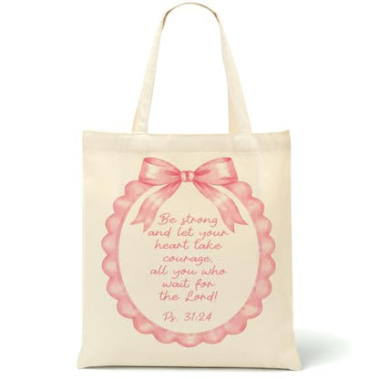 Christian Gifts for Women, Canvas Tote Bag, Faith Gifts for Women Girl Sister Inspirational Religious Gift Birthday - color: Pink Coquette 918