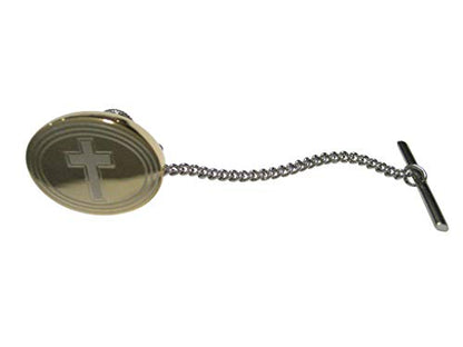Kiola Designs Gold Toned Etched Oval Religious Cross Tie Tack