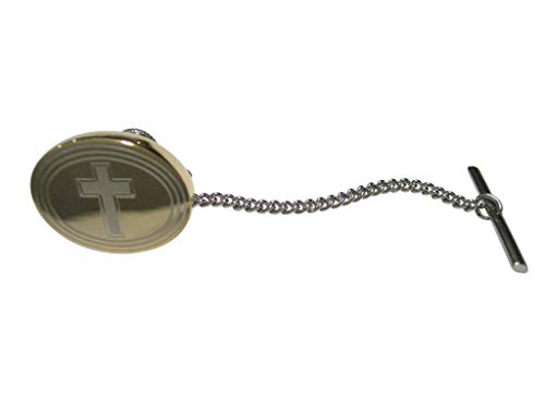 Kiola Designs Gold Toned Etched Oval Religious Cross Tie Tack