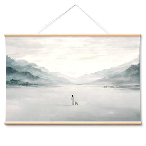 VIYYIEA Large Framed Christian Wall Art, 24x36 Inch Jesus and the Lost Sheep Canvas Print, Neutral Good Shepherd Religious Decor for Living Room Prayer Room Church - color: Christ Beneath the Mountain