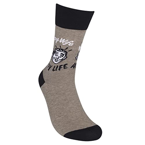 FUNATIC Crazy Socks with Funny Sayings - Novelty Gift for Men, Women, Adult - color: Happy Wife Happy Life