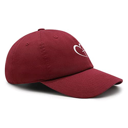 JPAK Heart and Cross Premium Dad Hat Embroidered Cotton Baseball Cap Christian Faith - color: Maroon