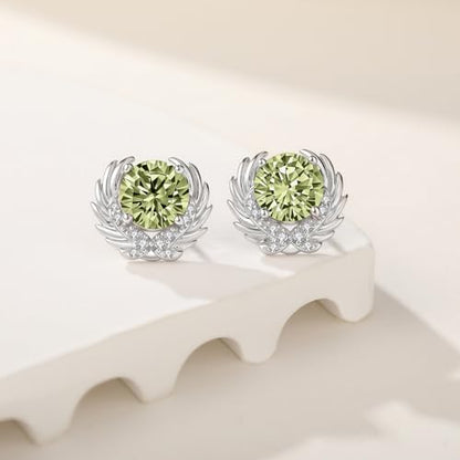 Angle Wing Earrings Sterling Silver Birthstone Stud Jewelry Birthday Gifts for Women Wife Friends Daughter Granddaughter - style: Angle wing earrings-olive green birthstone
