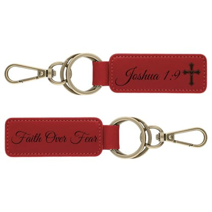 Custom Leather Christian Keychain, Personalized Engraved Bible Verse - color: Red