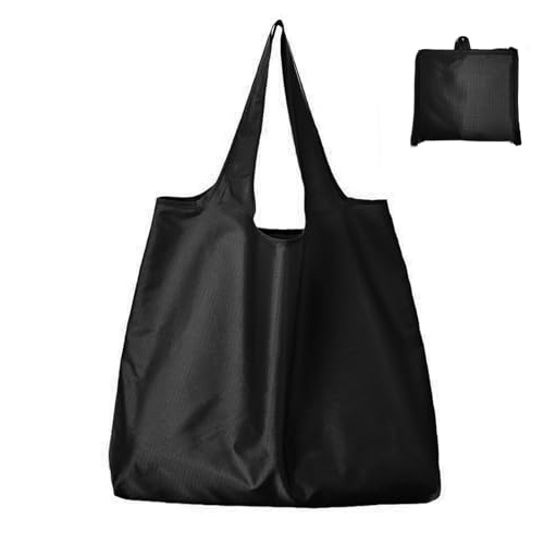 Large 50lbs Heavy Duty Reusable Foldable Grocery and Shopping Tote Bags - Washable Polyester Bags in Pocket - color: Black