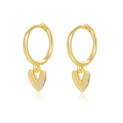 925 Sterling Silver Dangle Earrings Heart Star Cross Drop Earrings Dainty Gold Trendy Cute Earrings for Women - color: Heart, gold