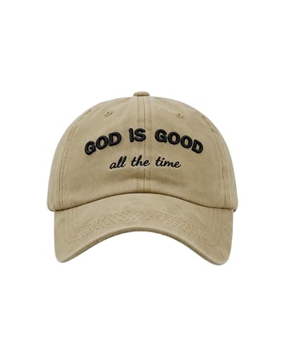 Christian Jesus Hats for Men, Adjustable Denim Cotton Faith Blessed Baseball Cap for Women - color: Khaki-god is Good