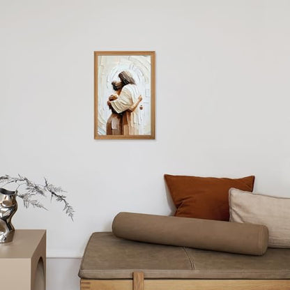Jesus Embracing Woman Canvas Wall Art, Framed Christian Wall Art 12x16 In - color: Jesus Wall Art, size: 16"L x 12"W