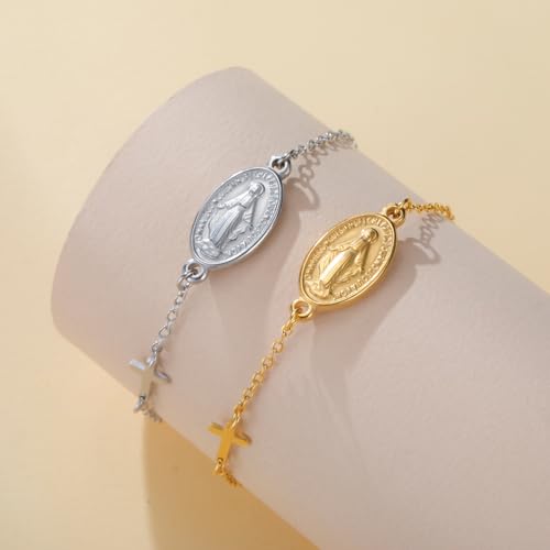 VASSAGO Virgin Mary Bracelet for Women Men Double-Sided Virgen de Guadalupe Rosary Bracelet Medal Handmade Braided Rope Catholic Christian Religious Jewelry Gift - color: Gold 7
