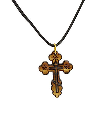 Most Original Gifts AUTHENTIC Bethlehem Olive Wood Eastern Cross Pendant in Natural Cotton Pouch with Christogram - Cross for Men & Women - style: Style-3