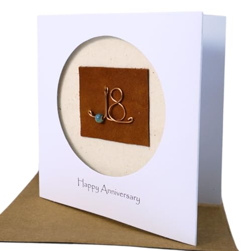 Camellia Bees 18th Wedding Anniversary Card for Wife Husband - Handmade Porcelain Anniversary Greeting Card for Him Her Couple - Happy 18 Years Love Card with Envelope (18th) - style: 18th