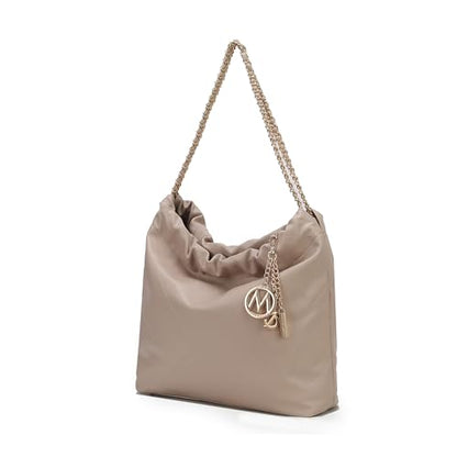MKF Collection Shoulder Bag for Women, Vegan Leather Top Handle Pocketbook Large Hobo Bag Work Handbag Purse By Mia K - color: Celestine Beige
