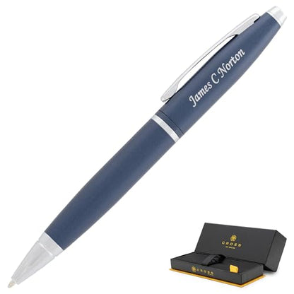 Cross Calais Personalized Ballpoint Pen in Matte Blue with Chrome Trim - color: Matte Blue