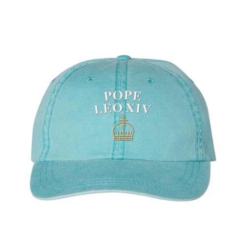 Pope Leo XIV with Crown Embroidered Baseball Cap Adjustable Cotton Dad Hat Pigment-Dyed - color: Aqua