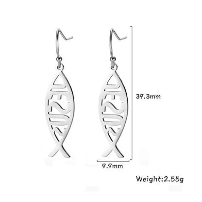 VASSAGO Stainless Steel Jesus Fish Ichthys Faith Symbol Hook Earring