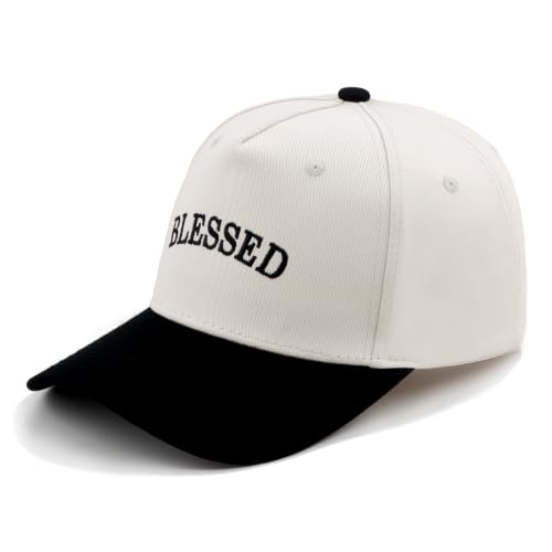 Embroidered Christian Two-Tone Baseball Cap for Men & Women, Adjustable Dad Hat Christmas Easter Gift - color: Blessed, Black/Beige