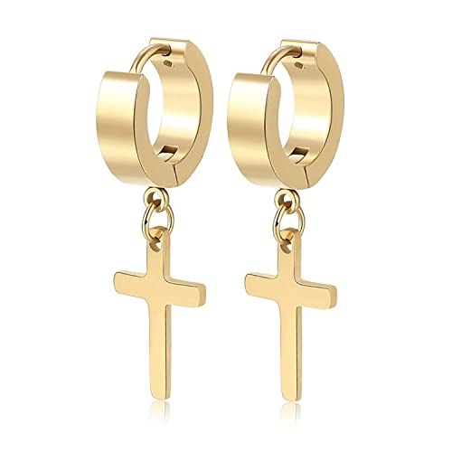 Stainless Steel Cross Earrings Set for Men Women Dangle Hinged Men Women Earrings Silver Gold Black - color: 1 pair - Gold