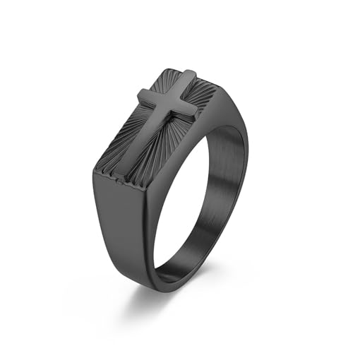 Cross Jesus Religious Christian Signet Band Ring fo Men Women - color: Black, size: 8