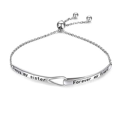 Sterling Silver Engraved Inspirational Adjustable Infinity Bracelet Graduation Gift for Mother Sister Best Friend Jewelry for Women - style: Always my sister Forever my friend
