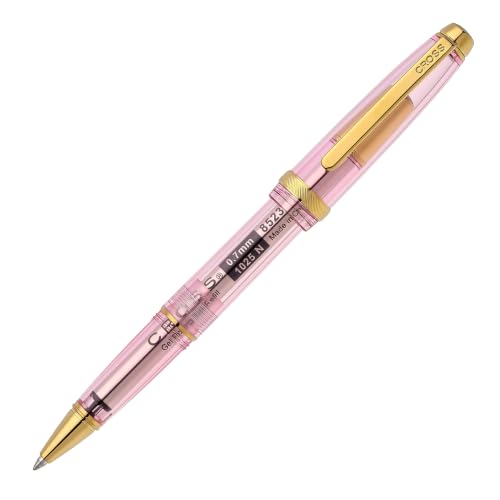 Cross Lume Translucent Translucent Pink Sapphire Resin Rollerball Pen - Gold-Tone PVD Appointments - Black Medium Gel Rollerball - 0.40mm Line Width - Lifetime Mechanical Warranty - color: Pink