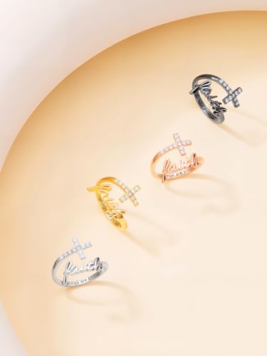 Cross Rings Faith Ring 925 Sterling Silver Adjustable Cross Wrap Ring Christian Fashion Band for Women - color: B-Yellow Gold