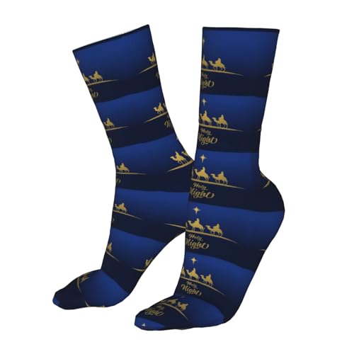 Christian Christmas Nativity Scene O Holy Night Sock Womens Short Stockings Casual Sport Crew Socks for Women Men - color: Black
