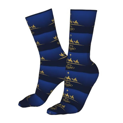 Christian Christmas Nativity Scene O Holy Night Sock Womens Short Stockings Casual Sport Crew Socks for Women Men - color: Black