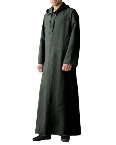 YAOHUOLE Long Sleeve Kaftan Thobe Button down Men Thobe with Pocket Big and Tall Kaftan Muslim Men Thobe - color: Dark Gray, size: Medium