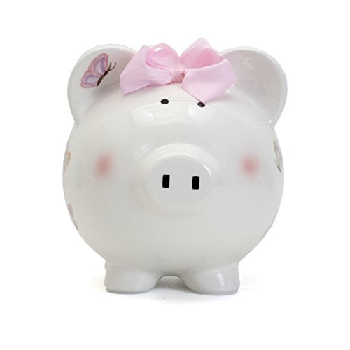 Child to Cherish Ceramic Piggy Bank for Girls, Petite Papillon Butterfly - color: Petite Papillon Butterfly
