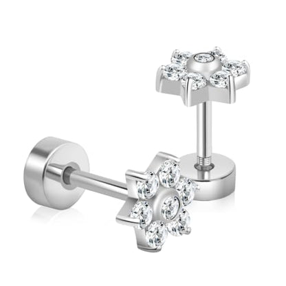 XUU 20G Flat Back Stud Earrings ASTM F136 Titanium - color: silver flower