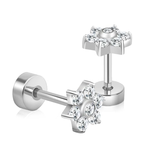 XUU 20G Flat Back Stud Earrings ASTM F136 Titanium - color: silver flower