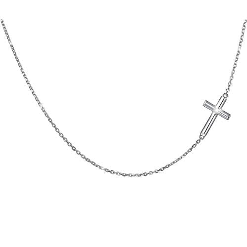 DAOCHONG S925 Sterling Silver Sideways Cross Choker Necklace 14+4 Inch - color: 1Silver