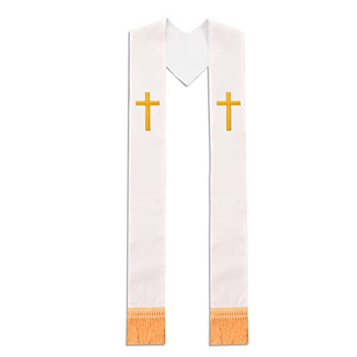 BLESSUME Church Clergy Pastor Cross Embroidered Stole - color: White 7